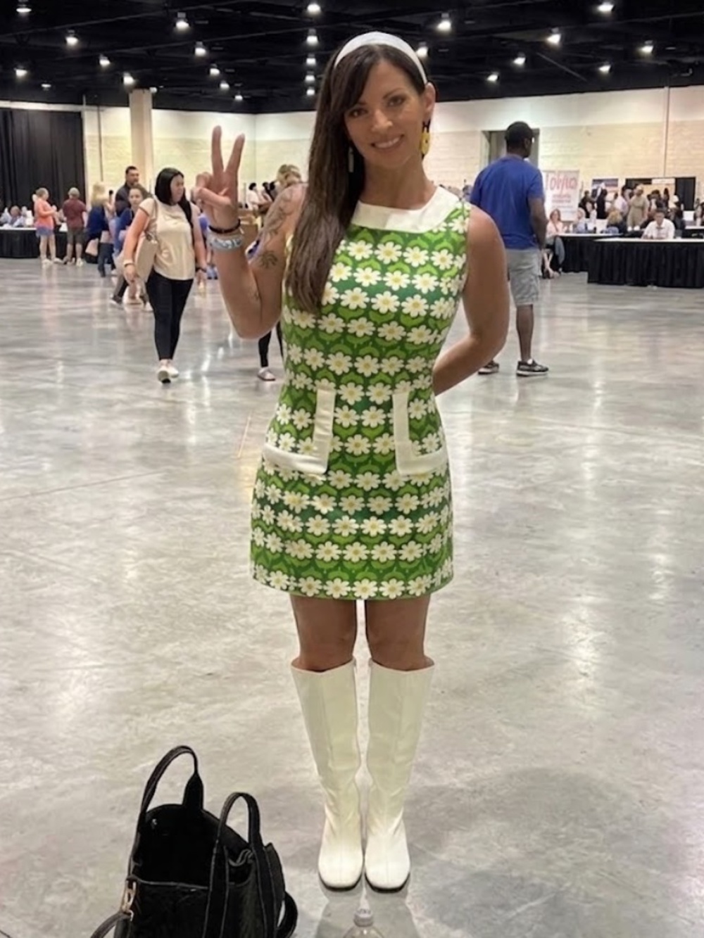 Smak Parlour Green Daisy Mod Shift Dress - Size Small 4 - 60s 70s Retro